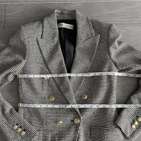 Zara Houndstooth Textured Gold Button Tweed Double Breasted Blazer 2761/255 XS - Picture 15 of 16